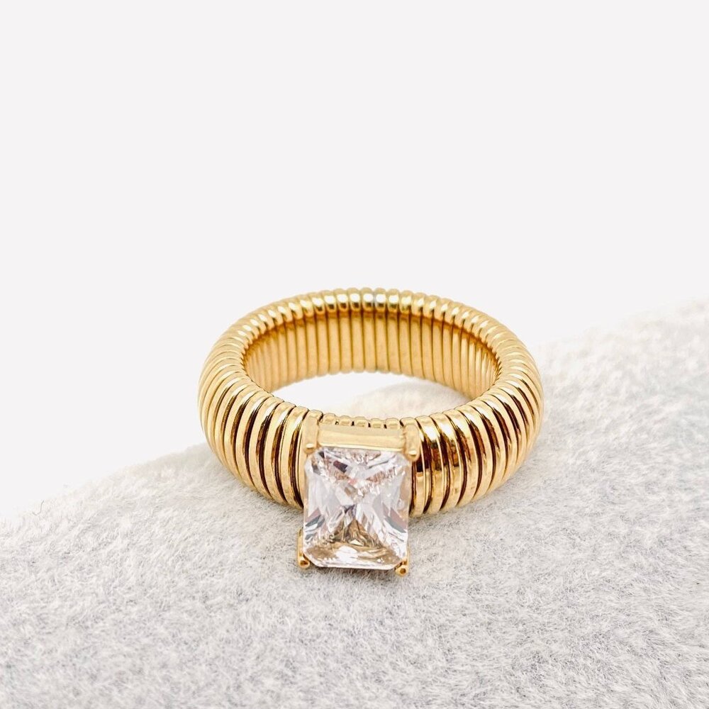 18K Gold Plated Stainless Steel Striped Ring